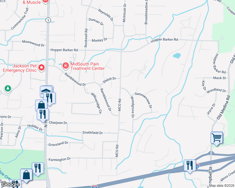 map of restaurants, bars, coffee shops, grocery stores, and more near 23 Kirbywood Cove in Jackson