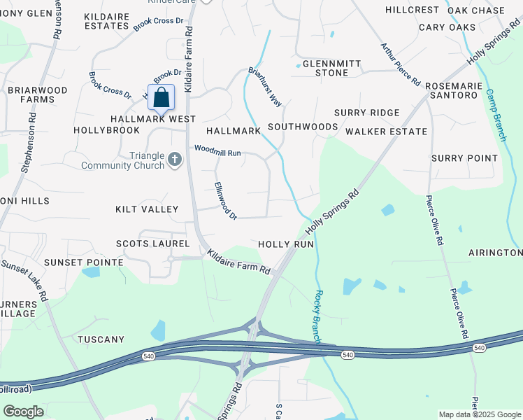 map of restaurants, bars, coffee shops, grocery stores, and more near 4401 Woodmill Run in Apex