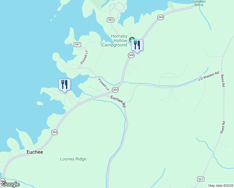 map of restaurants, bars, coffee shops, grocery stores, and more near 2362 Euchee Road in Ten Mile