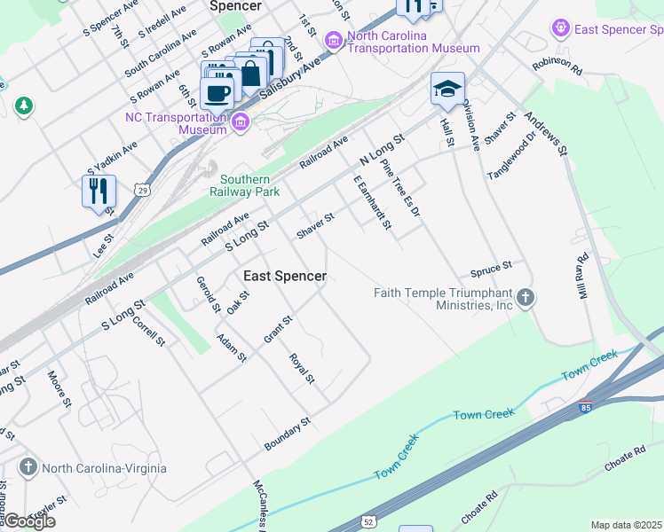 map of restaurants, bars, coffee shops, grocery stores, and more near 212 Grant Street in Salisbury