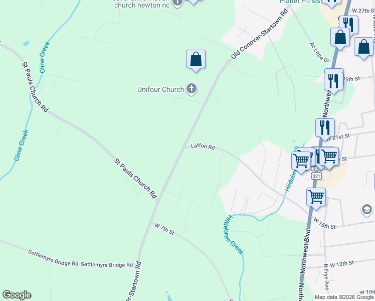 map of restaurants, bars, coffee shops, grocery stores, and more near 1165 Laffon Road in Newton