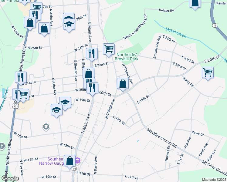 map of restaurants, bars, coffee shops, grocery stores, and more near 2016 North College Avenue in Newton