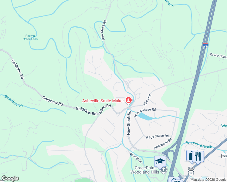 map of restaurants, bars, coffee shops, grocery stores, and more near 9 Tiffany Lane in Asheville