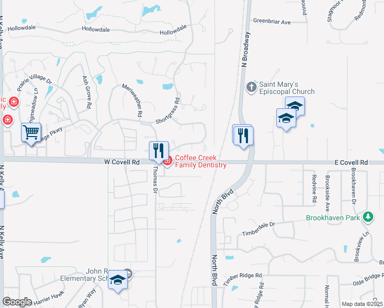 map of restaurants, bars, coffee shops, grocery stores, and more near 2701 Flagstone Lane in Edmond