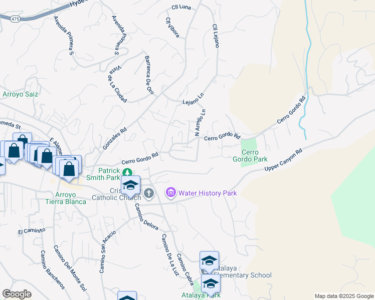 map of restaurants, bars, coffee shops, grocery stores, and more near 1258 Cerro Gordo Road in Santa Fe