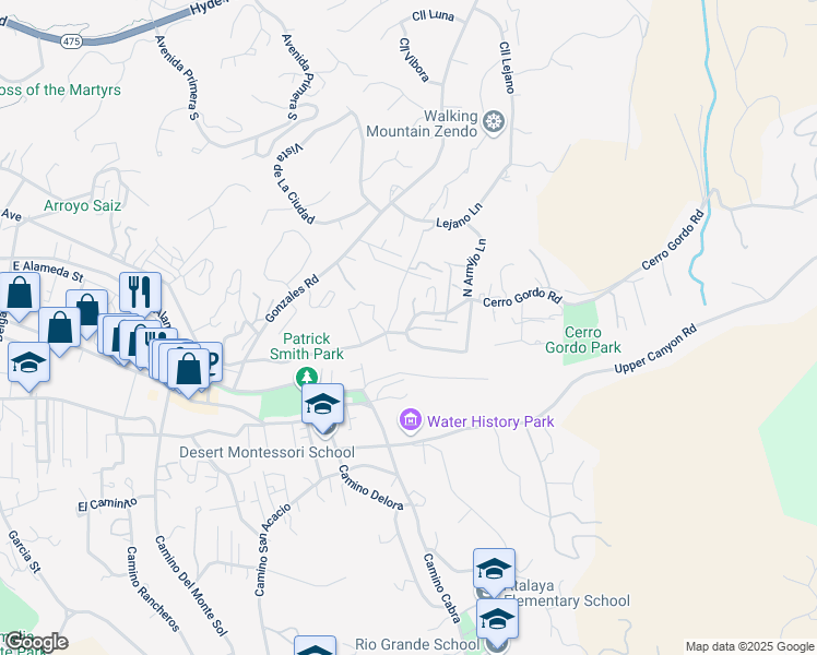 map of restaurants, bars, coffee shops, grocery stores, and more near 1232 Cerro Gordo Road in Santa Fe