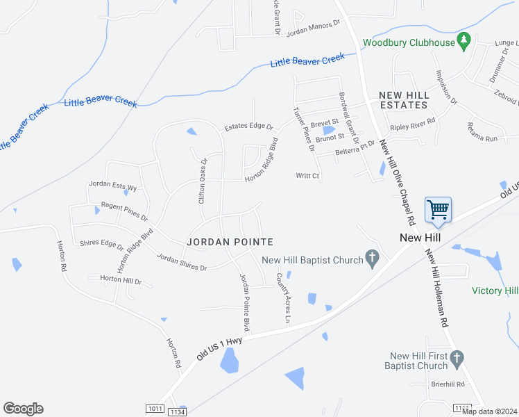 map of restaurants, bars, coffee shops, grocery stores, and more near 3401 Jordan Shires Drive in New Hill