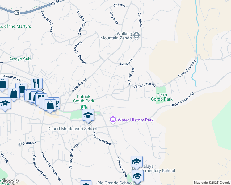 map of restaurants, bars, coffee shops, grocery stores, and more near 1232 Cerro Gordo Road in Santa Fe