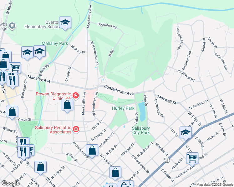 map of restaurants, bars, coffee shops, grocery stores, and more near 231 Confederate Avenue in Salisbury