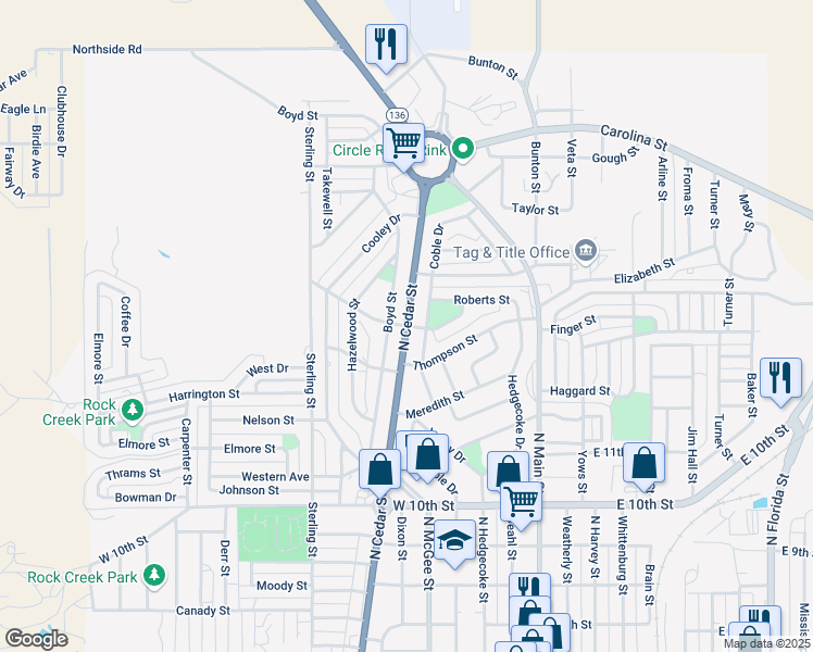 map of restaurants, bars, coffee shops, grocery stores, and more near Texas 152 in Borger