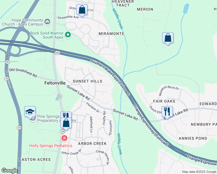 map of restaurants, bars, coffee shops, grocery stores, and more near 216 Hollyhock Lane in Apex