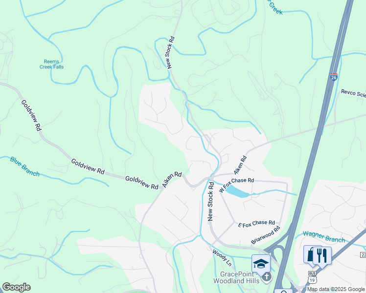 map of restaurants, bars, coffee shops, grocery stores, and more near 7 Tiffany Lane in Asheville
