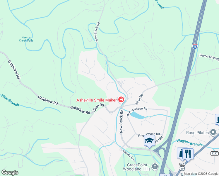 map of restaurants, bars, coffee shops, grocery stores, and more near 15 Tiffany Lane in Asheville