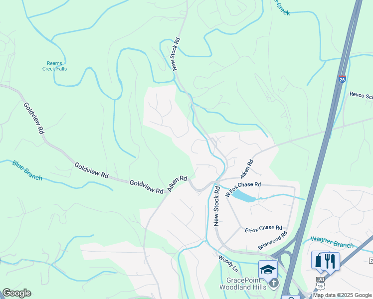 map of restaurants, bars, coffee shops, grocery stores, and more near 7 Tiffany Lane in Asheville