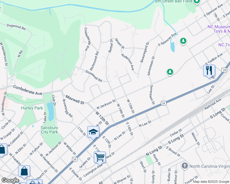 map of restaurants, bars, coffee shops, grocery stores, and more near 230 East 14th Street in Salisbury