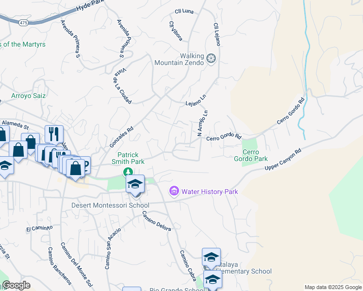 map of restaurants, bars, coffee shops, grocery stores, and more near 1238 Cerro Gordo Road in Santa Fe