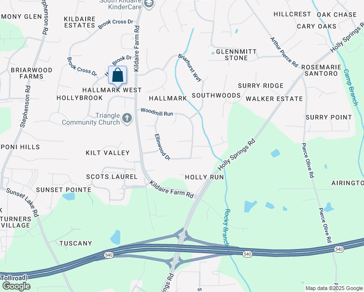 map of restaurants, bars, coffee shops, grocery stores, and more near 4305 Hartwood Court in Apex