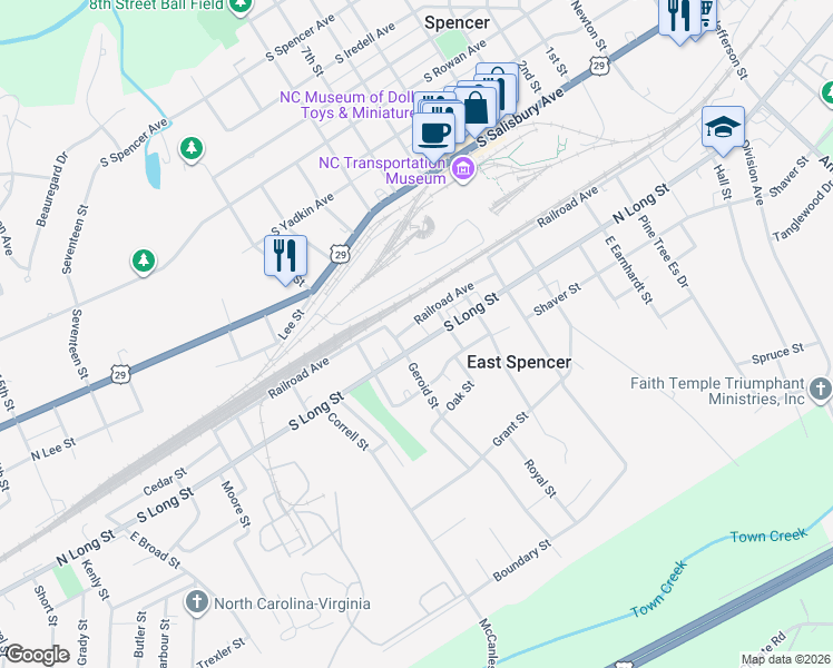 map of restaurants, bars, coffee shops, grocery stores, and more near 318 South Long Street in Salisbury