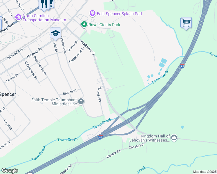 map of restaurants, bars, coffee shops, grocery stores, and more near 721 Andrews Street in Salisbury