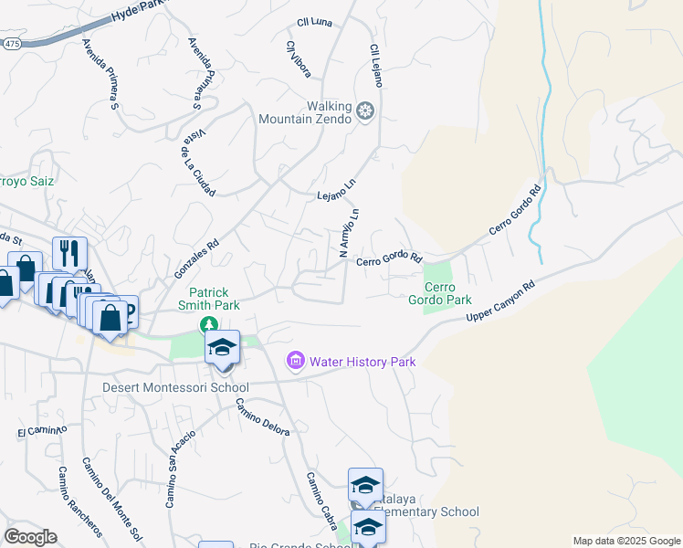 map of restaurants, bars, coffee shops, grocery stores, and more near 1276 Cerro Gordo Road in Santa Fe