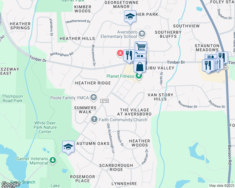 map of restaurants, bars, coffee shops, grocery stores, and more near 200 Minglewood Drive in Garner