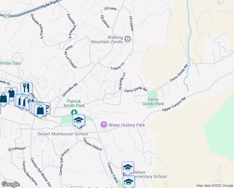 map of restaurants, bars, coffee shops, grocery stores, and more near 1256 Cerro Gordo Road in Santa Fe