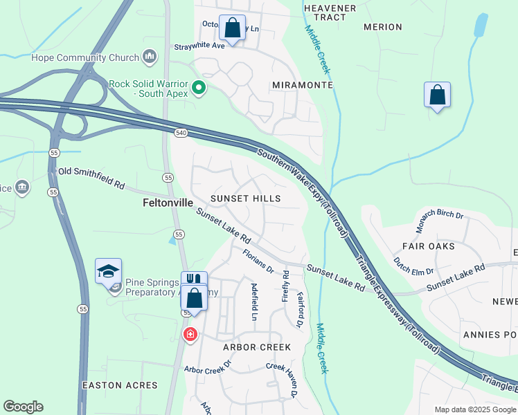 map of restaurants, bars, coffee shops, grocery stores, and more near 307 Stonecreek Drive in Apex