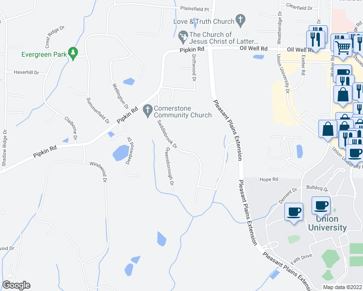 map of restaurants, bars, coffee shops, grocery stores, and more near 117 Greensborough Drive in Jackson