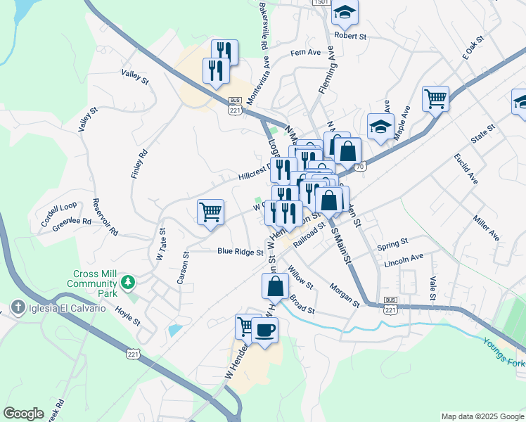 map of restaurants, bars, coffee shops, grocery stores, and more near 197 West Court Street in Marion