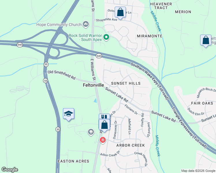 map of restaurants, bars, coffee shops, grocery stores, and more near 205 Windcap Drive in Apex