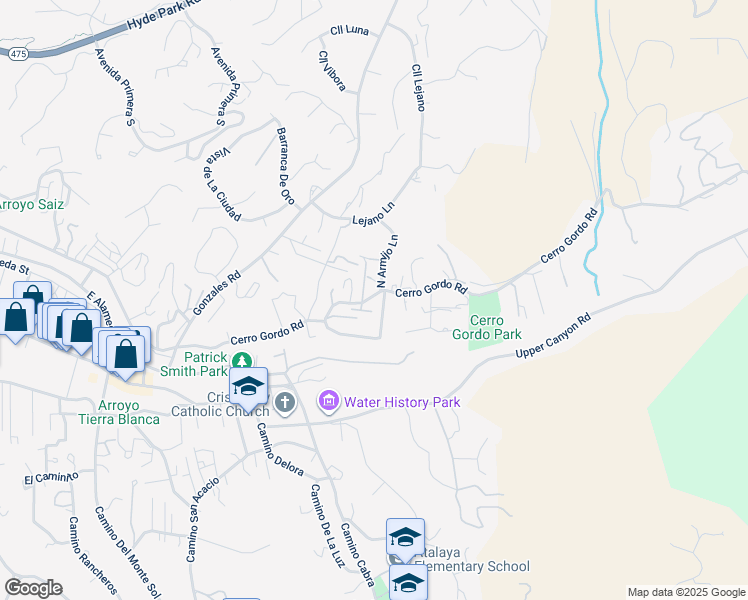 map of restaurants, bars, coffee shops, grocery stores, and more near 1282 Cerro Gordo Road in Santa Fe