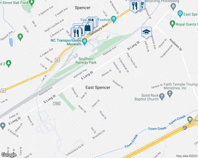map of restaurants, bars, coffee shops, grocery stores, and more near 202 Henderson Street in Salisbury