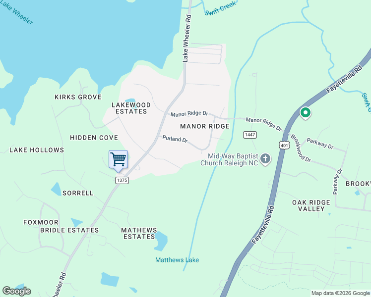 map of restaurants, bars, coffee shops, grocery stores, and more near 3217 Purland Drive in Raleigh