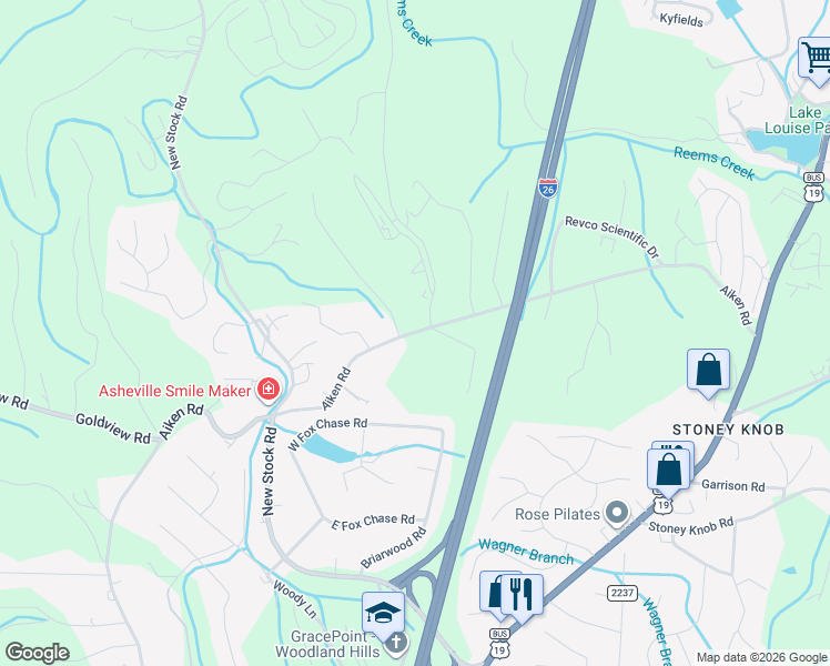 map of restaurants, bars, coffee shops, grocery stores, and more near 517 Country Oak Drive in Asheville