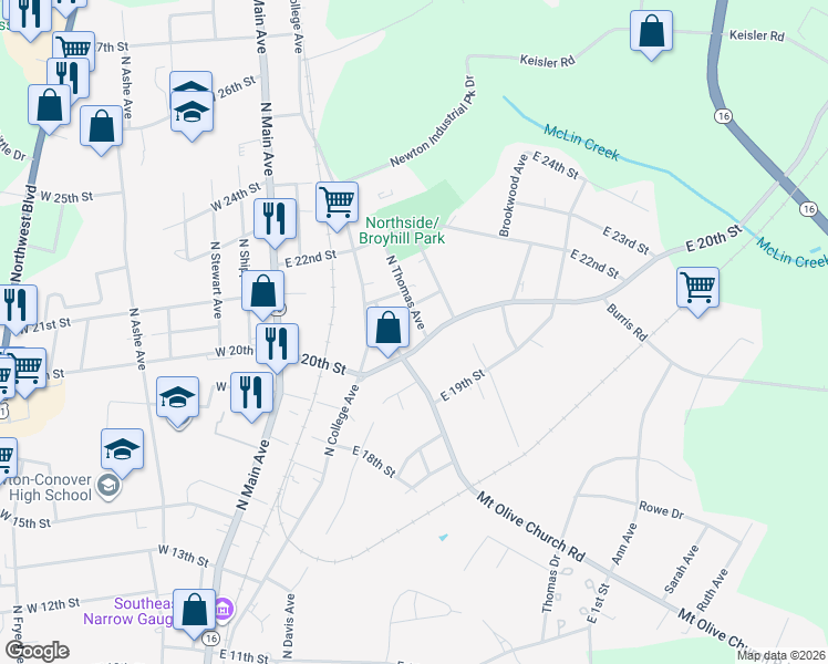 map of restaurants, bars, coffee shops, grocery stores, and more near 2000 North Thomas Avenue in Newton