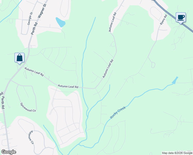 map of restaurants, bars, coffee shops, grocery stores, and more near 350 Autumn Leaf Road in Troutman