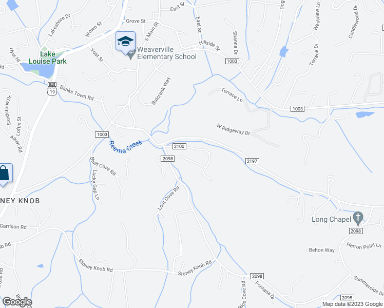 map of restaurants, bars, coffee shops, grocery stores, and more near 23 Pinnacle Park Road in Weaverville