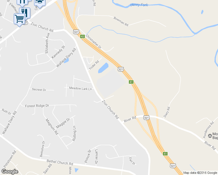 map of restaurants, bars, coffee shops, grocery stores, and more near 1448 Zion Church Road in Hickory