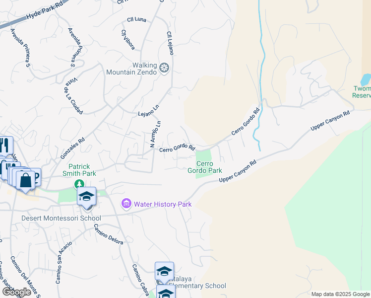 map of restaurants, bars, coffee shops, grocery stores, and more near 1402 Cerro Gordo Road in Santa Fe