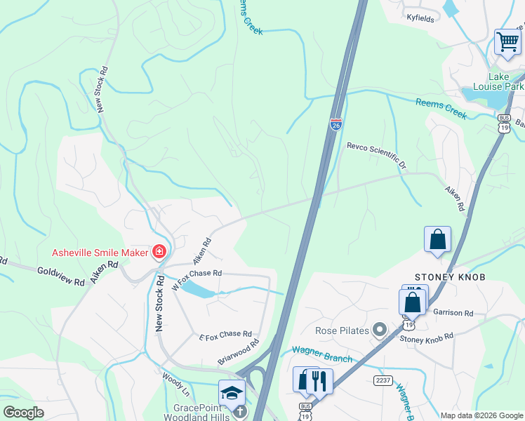 map of restaurants, bars, coffee shops, grocery stores, and more near 517 Country Oak Drive in Asheville