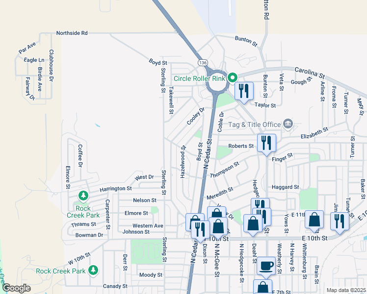 map of restaurants, bars, coffee shops, grocery stores, and more near 1401-1469 Hazelwood Street in Borger