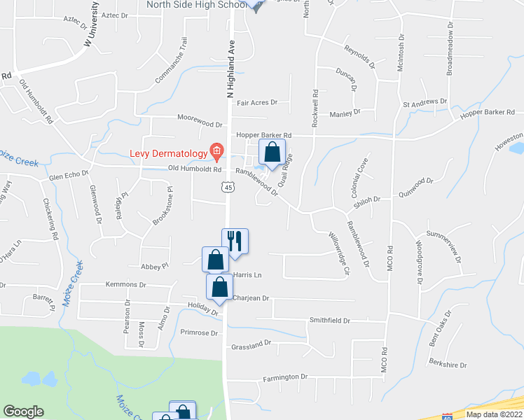 map of restaurants, bars, coffee shops, grocery stores, and more near 51 Highland Ridge Cove in Jackson
