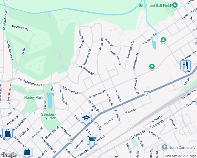 map of restaurants, bars, coffee shops, grocery stores, and more near 419 West 14th Street in Salisbury