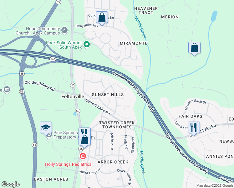 map of restaurants, bars, coffee shops, grocery stores, and more near 402 Stonecreek Drive in Apex