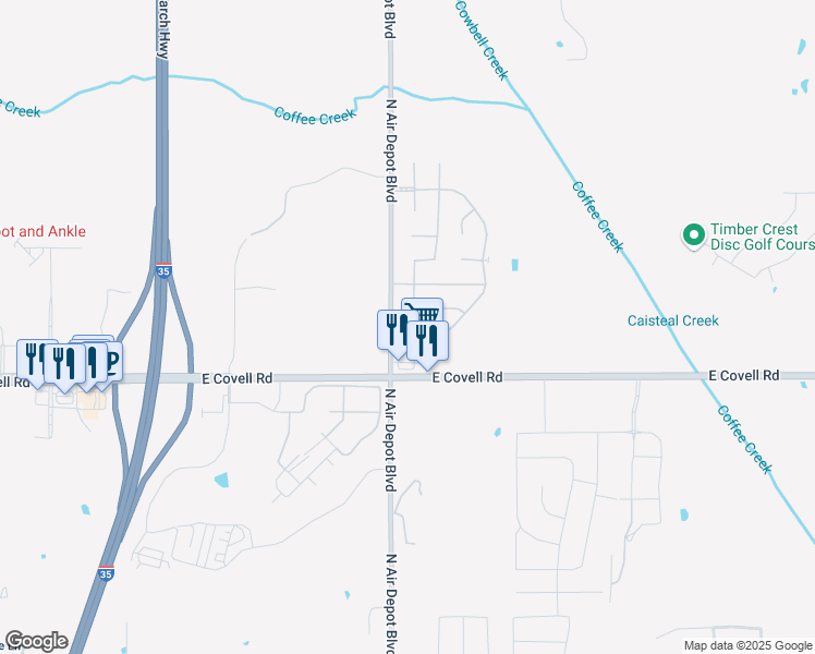 map of restaurants, bars, coffee shops, grocery stores, and more near 2809 Buckland Road in Edmond