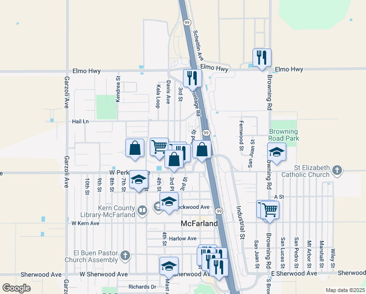 map of restaurants, bars, coffee shops, grocery stores, and more near 756 3rd Street in McFarland
