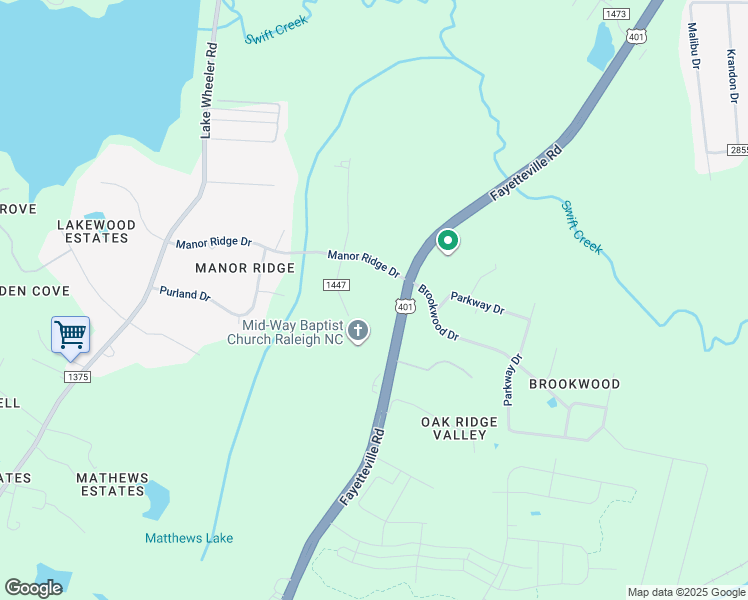 map of restaurants, bars, coffee shops, grocery stores, and more near 6814 Fayetteville Road in Raleigh