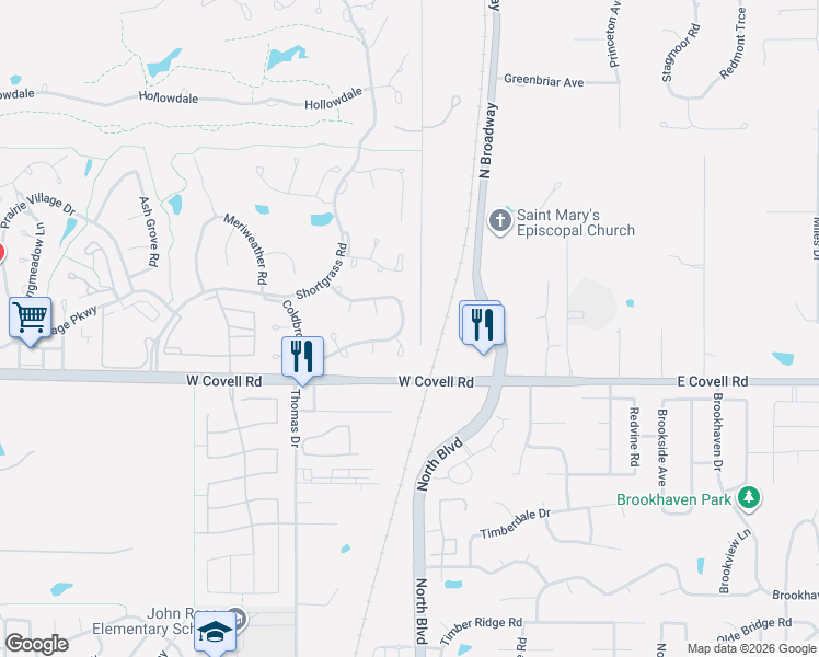 map of restaurants, bars, coffee shops, grocery stores, and more near 2808 Stonebrook Lane in Edmond