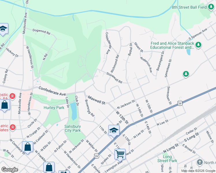 map of restaurants, bars, coffee shops, grocery stores, and more near 221 Richmond Road in Salisbury