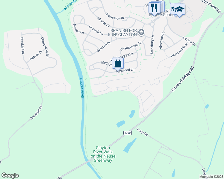 map of restaurants, bars, coffee shops, grocery stores, and more near 219 Lanier Place in Clayton